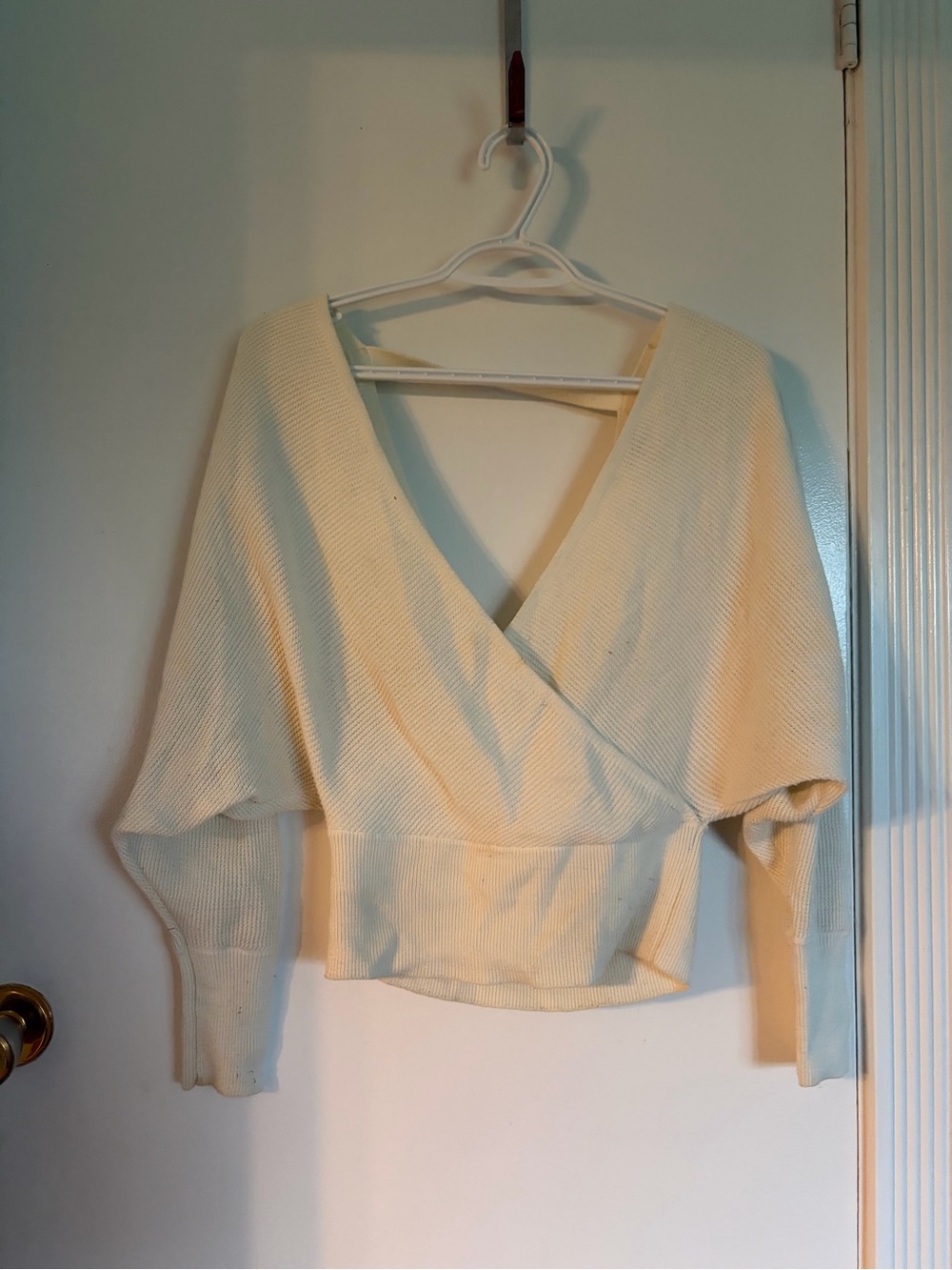 Dynamite Cream Wrap V-Neck Sweater